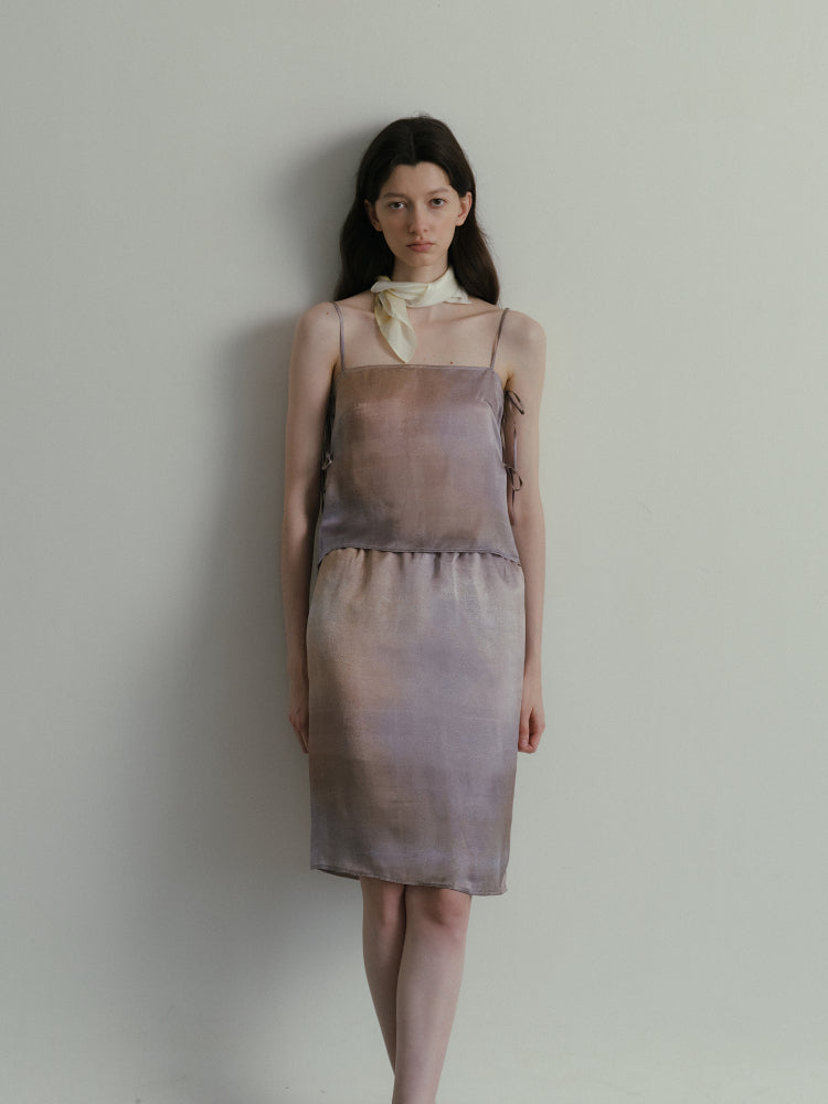 SS25 - Artist Collaboration "Bee" Printed silk stretch-waist short skirt