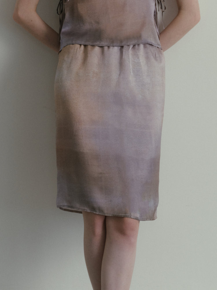 SS25 - Artist Collaboration "Bee" Printed silk stretch-waist short skirt