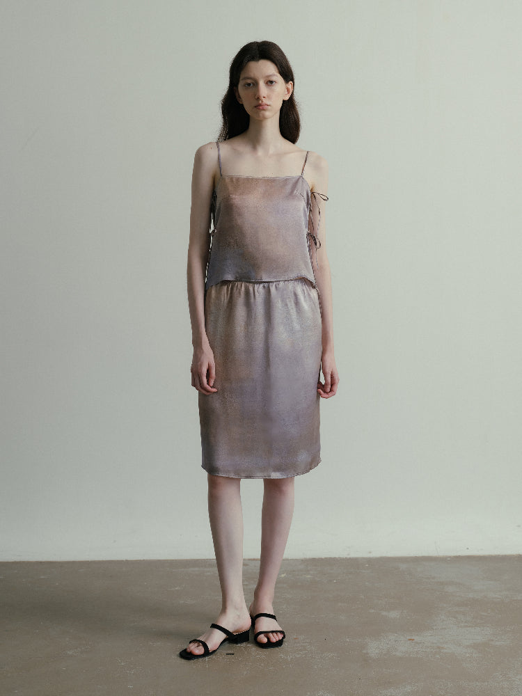 SS25 - Artist Collaboration "Bee" Printed silk stretch-waist short skirt